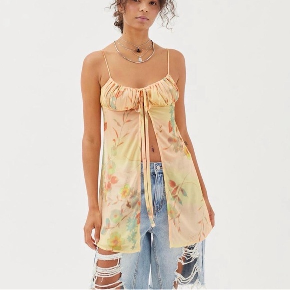 Urban Outfitters Tops - Urban Outfitters UO Angelic Longline Flyaway Sheer Floral Cami Tank Flowy Small*